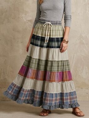 NWT Young Threads Patchwork Tiered Maxi Skirt – Size Medium